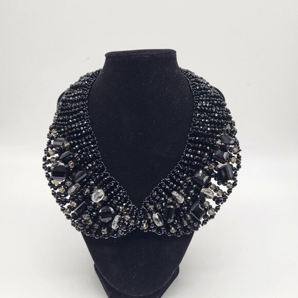 VTG Nakamol Thailand Bib Collar Statement Necklace Beaded Black Gray - Picture 2 of 14